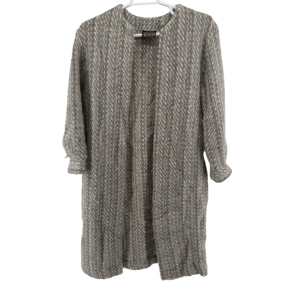 Tapestries Ireland Helena Ruuth Gray Wool Open Front Duster Cardigan Coat L